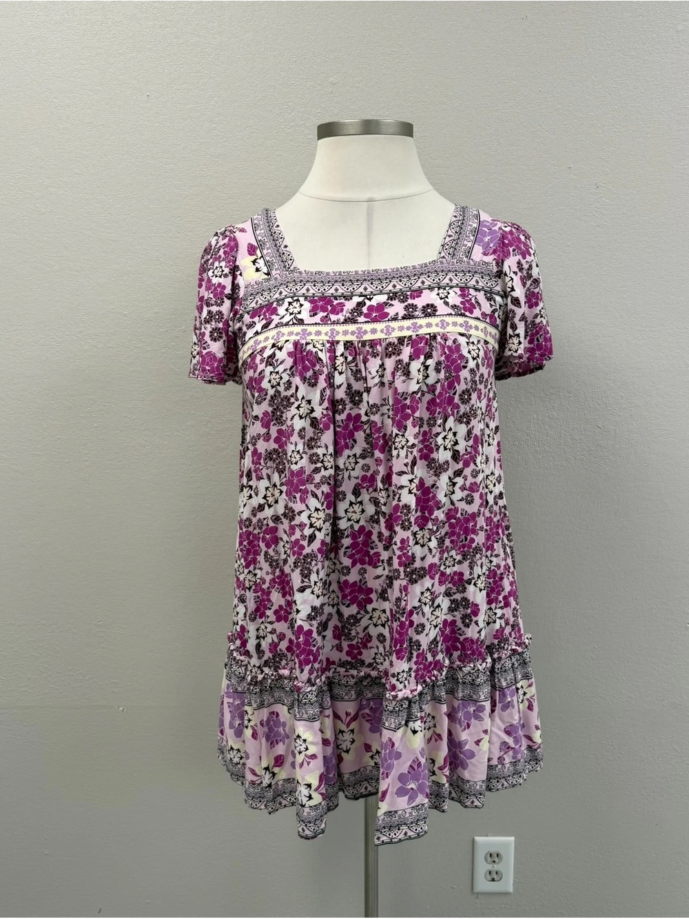 JODIFL Purple Floral Print Babydoll Mini Dress - Size Medium - Picture 2 of 4
